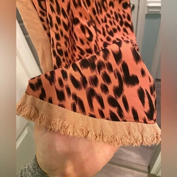 Umgee Linen Blend Frayed Hem Animal Print Dress - Picture 4 of 7